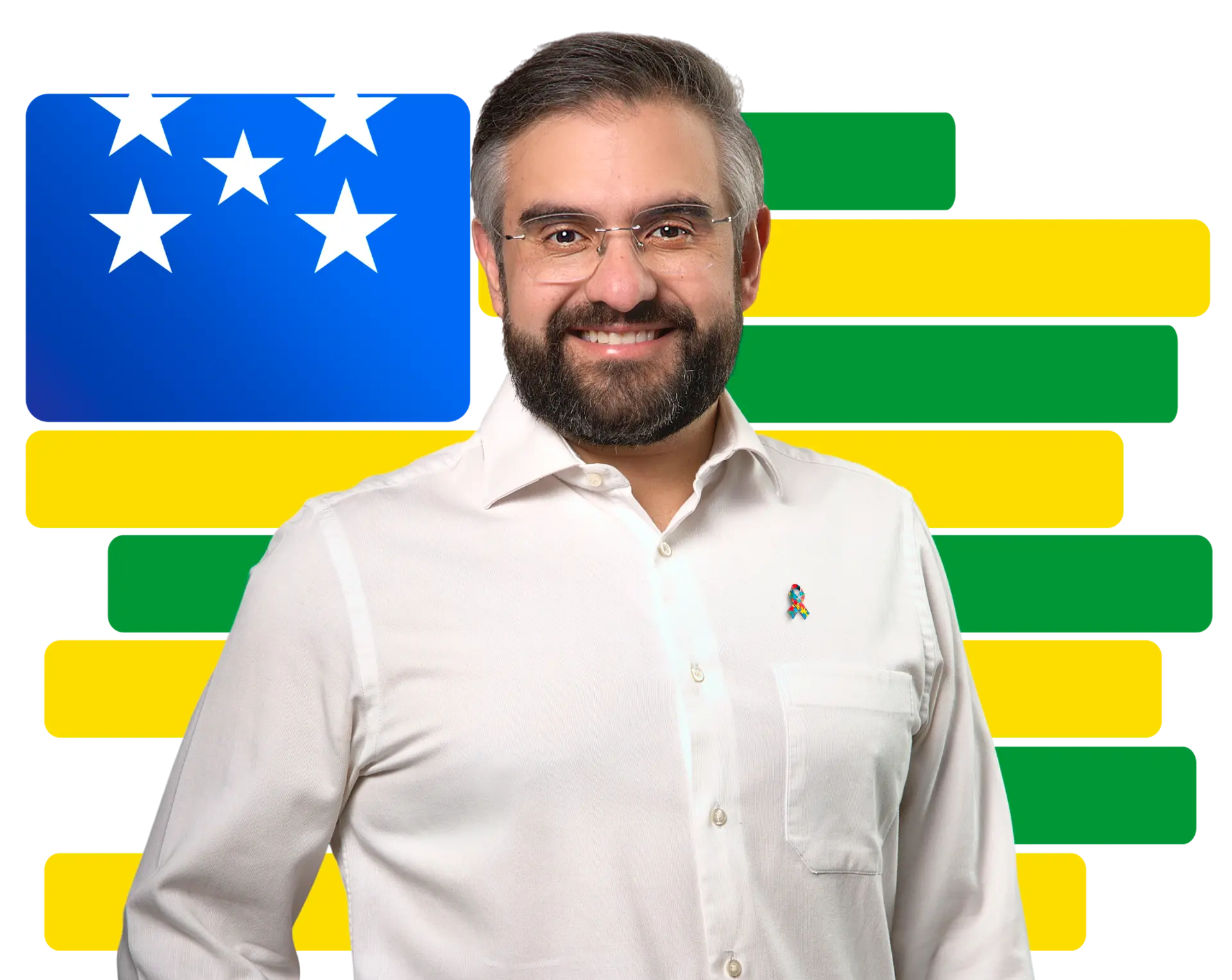 Retrato oficial de Fábio Fayad, de camisa branca, sorrindo